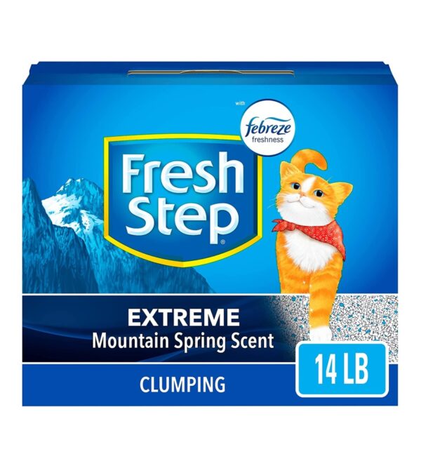 img-7f2162f8aab76f71a2db917ef0a3823d Fresh Step Clumping Cat Litter, Extreme Odor Control, Mountain Spring Scent With Febreze, 14 lbs