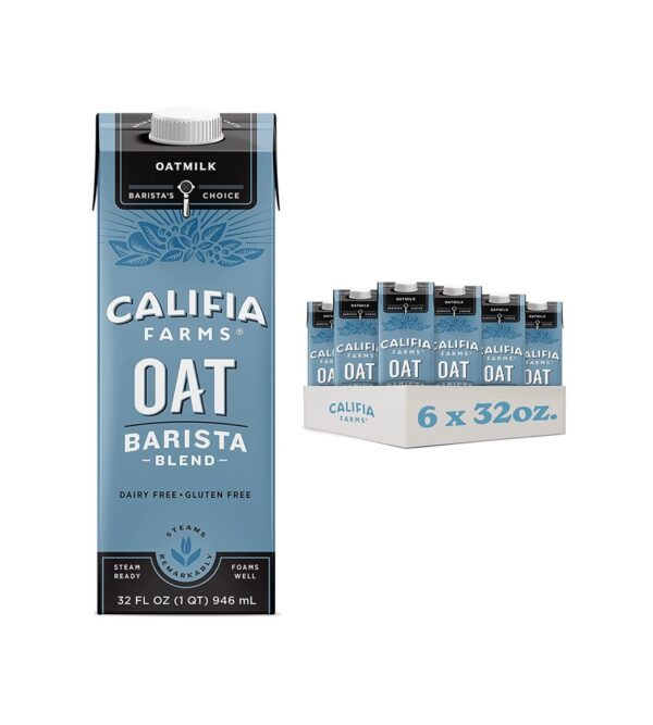img-86598e5395020cd353a274e6276783e5 Califia Farms – Oat Barista Blend Oat Milk, 32 Oz (Pack of 6), Shelf Stable, Dairy Free, Plant Based, Vegan, Gluten Free, Non GMO, High Calcium, Milk Frother, Creamer, Oatmilk