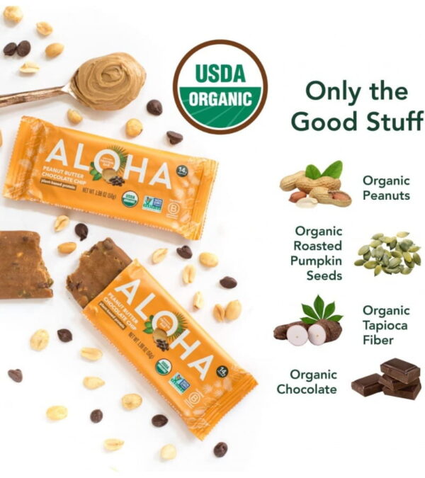 img-8907693e230f37925146990c298d905c ALOHA Organic Plant Based Protein Bars |Peanut Butter Chocolate Chip | 12 Count, 1.98oz Bars | Vegan, Low Sugar, Gluten Free, Paleo, Low Carb, Non-GMO, Stevia Free, Soy Free, No Sugar Alcohols