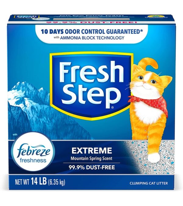 img-8dcfac7cb1a0eb22d04347de994c08cd Fresh Step Clumping Cat Litter, Extreme Odor Control, Mountain Spring Scent With Febreze, 14 lbs