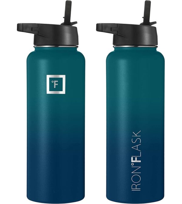IRON °FLASK Sports Water Bottle – 40oz, 3 Lids (Straw Lid), Leak Proof – Stainless Steel Gym & Sport Bottles for Men, Women & Kids – Double Walled, Insulated Thermos, Metal Canteen