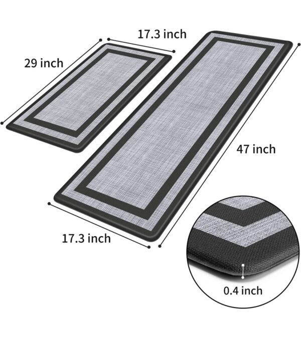 Mattitude Kitchen Mat 2 PCS Cushioned Anti-Fatigue Kitchen Rugs Non-Skid Waterproof Kitchen Mats and Rugs Ergonomic Comfort Standing Mat for Kitchen, Floor, Office, Sink, Laundry, Black and Gray