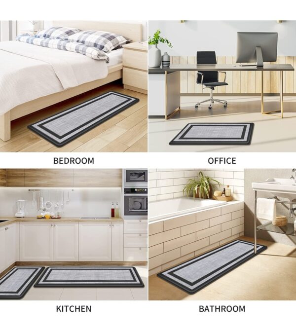 Mattitude Kitchen Mat 2 PCS Cushioned Anti-Fatigue Kitchen Rugs Non-Skid Waterproof Kitchen Mats and Rugs Ergonomic Comfort Standing Mat for Kitchen, Floor, Office, Sink, Laundry, Black and Gray