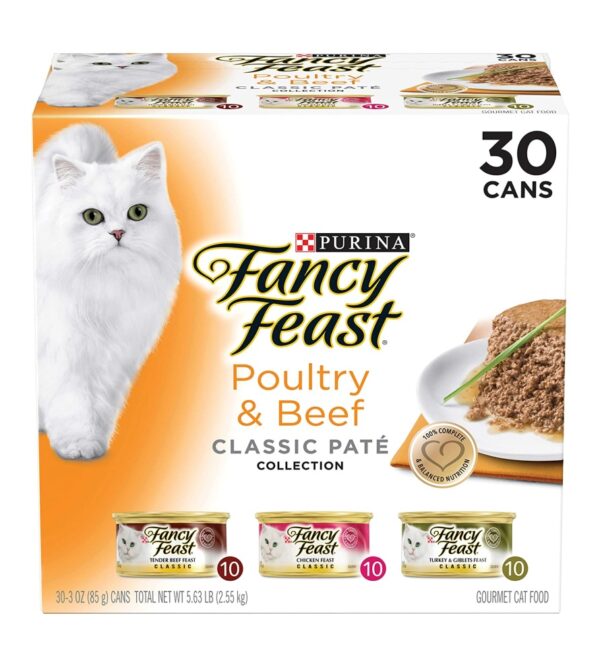 img-9e9e7f9649cd3e0a919705dd3aaf5c9d Purina Fancy Feast Grain Free Pate Wet Cat Food Variety Pack, Poultry & Beef Collection – 3 oz. Cans, 30 Count (Pack of 1)