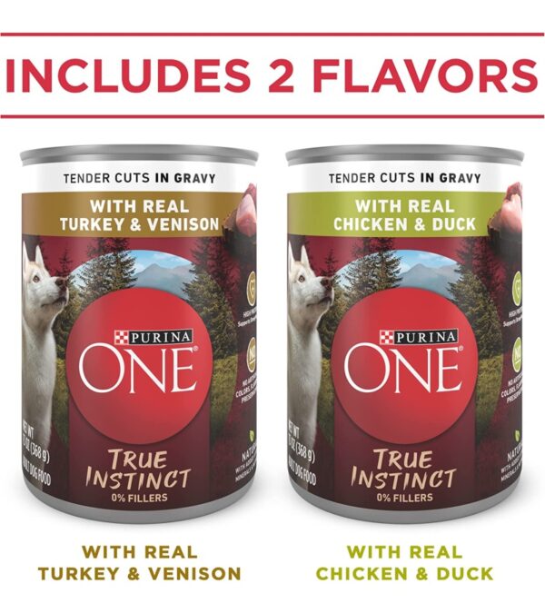 img-a36ae034059c6a161bd7e8fff80498af Purina ONE True Instinct Tender Cuts in Gravy With Real Turkey and Venison, and With Real Chicken and Duck High Protein Wet Dog Food Variety Pack – (12) 13 oz. Cans