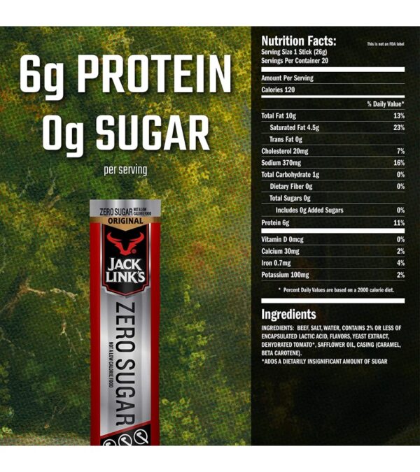 img-a582649a97a44ae9edcd07bbfc3c38df Jack Link's Beef Sticks, Zero Sugar, Original – Protein Snack, Meat Stick with 6g of Protein, Made with 100% Beef, No Added MSG** – 0.92 Oz. (20 Count)