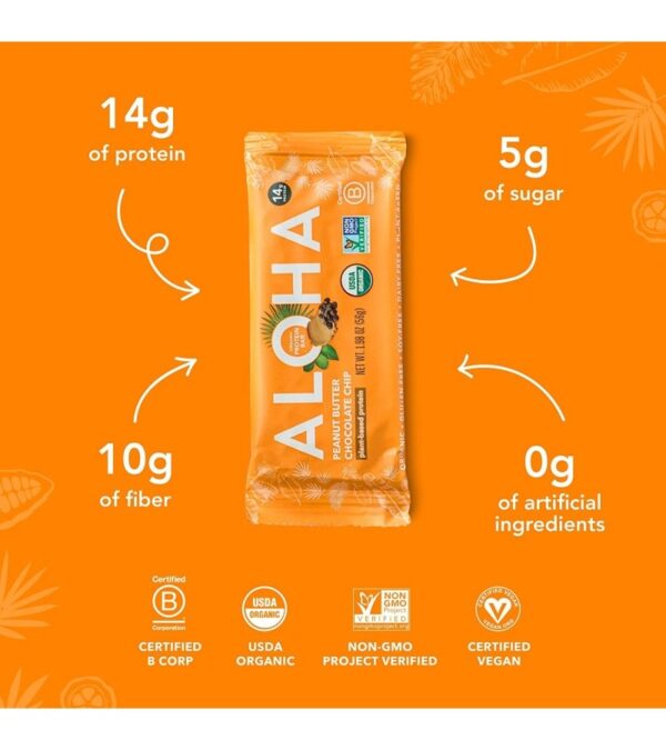 img-a709e1dcbc178aa9513720f3a57aad81 ALOHA Organic Plant Based Protein Bars |Peanut Butter Chocolate Chip | 12 Count, 1.98oz Bars | Vegan, Low Sugar, Gluten Free, Paleo, Low Carb, Non-GMO, Stevia Free, Soy Free, No Sugar Alcohols