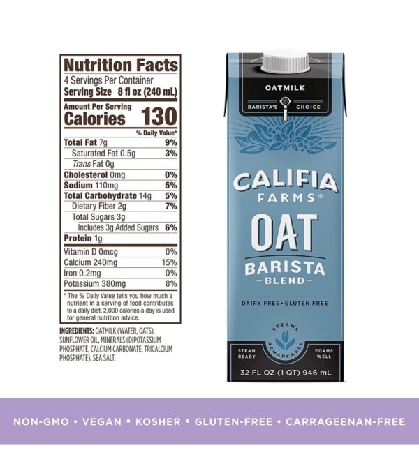 img-ab6511186a28d5aa21fe5f09798e2450 Califia Farms – Oat Barista Blend Oat Milk, 32 Oz (Pack of 6), Shelf Stable, Dairy Free, Plant Based, Vegan, Gluten Free, Non GMO, High Calcium, Milk Frother, Creamer, Oatmilk