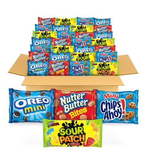 OREO Mini Cookies, CHIPS AHOY Mini Cookies, SOUR PATCH KIDS Candy & Nutter Butter Bites Cookies & Candy Variety Pack, 32 Snack Packs