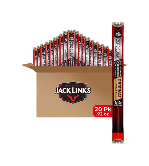 img-aed33db90dfd76b4c5f849755f2d44a8 Jack Link's Beef Sticks, Zero Sugar, Original – Protein Snack, Meat Stick with 6g of Protein, Made with 100% Beef, No Added MSG** – 0.92 Oz. (20 Count)