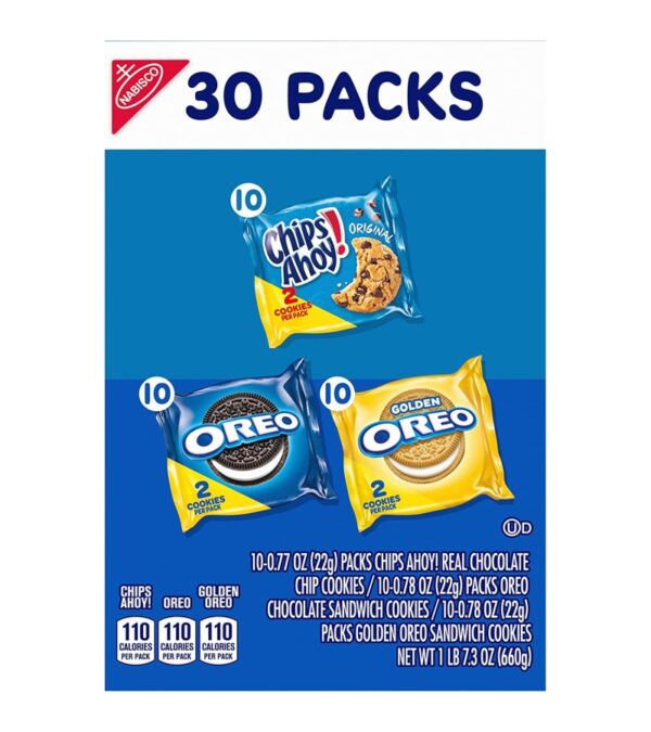 img-af7b60aba36793439b66111f0d4028a8 Nabisco Sweet Treats Cookie Variety Pack OREO, OREO Golden & CHIPS AHOY, 30 Snack Packs (2 Cookies Per Pack)