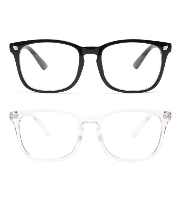 livho 2 Pack Blue Light Blocking Glasses, Computer Reading/Gaming/TV/Phones Glasses for Women Men,Anti Eyestrain & UV Glare (Light Black+Clear)