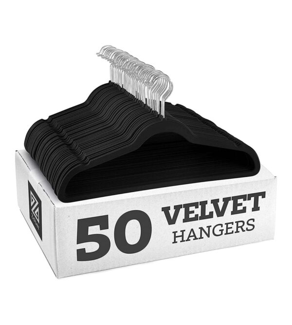 img-b8570de0aaf3d9e3034544610f3ad9c3 Zober Velvet Hangers 50 Pack – Black Hangers for Coats, Pants & Dress Clothes – Non Slip Clothes Hanger Set w/ 360 Degree Swivel, Holds up to 10 lbs – Strong Felt Hangers for Clothing