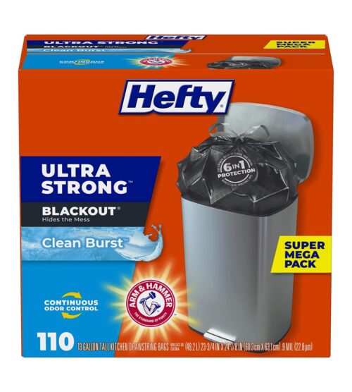 img-bb7cee55b73f9015b3b7b9f7602f98dd Hefty Ultra Strong Tall Kitchen Trash Bags, Blackout, Clean Burst, 13 Gallon, 110 Count