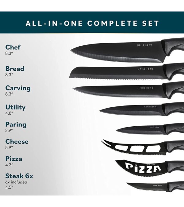 Home Hero Kitchen Knife Set, Steak Knife Set & Kitchen Utility Knives – Ultra-Sharp High Carbon Stainless Steel Knives with Ergonomic Handles (17 Pc Set, Black)