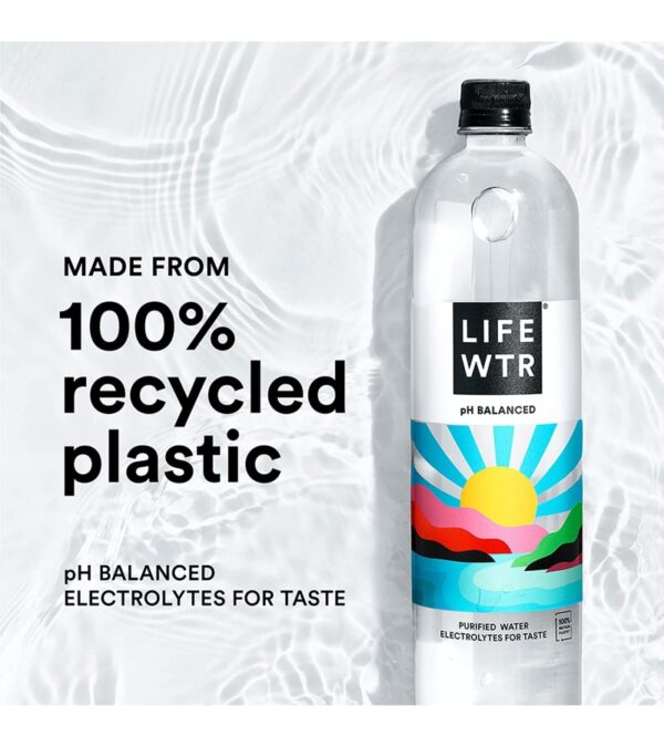 LIFEWTR Premium Purified Water pH Balanced with Electrolytes, 100% recycled plastic bottles, 16.9 Fl Oz Bottles, 500ml (Pack of 12)