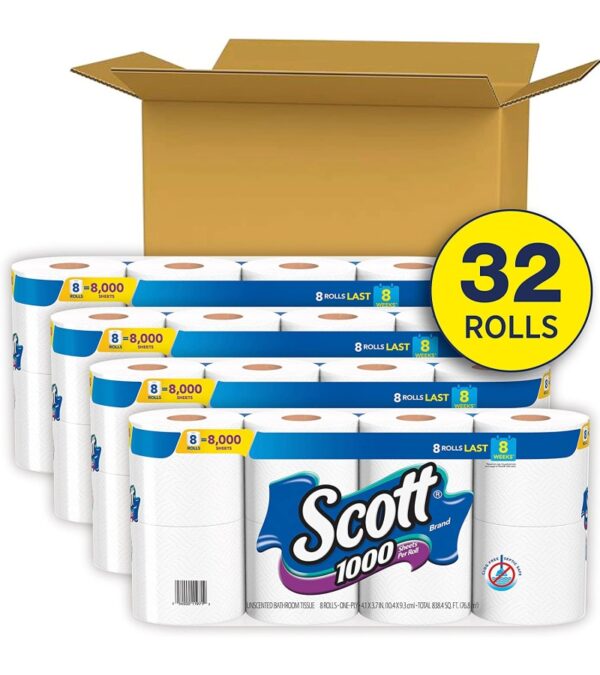 img-cc7436c694e04a942f60c4449df5c827 Scott 1000 Toilet Paper, 32 Regular Rolls, Septic-Safe, 1-Ply Toilet Tissue