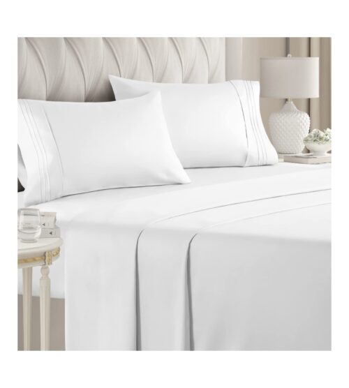 Queen Size Sheet Set – Breathable & Cooling – Hotel Luxury Bed Sheets – Extra Soft – Deep Pockets – Easy Fit – 4 Piece Set – Wrinkle Free – Comfy – White – 4 PC