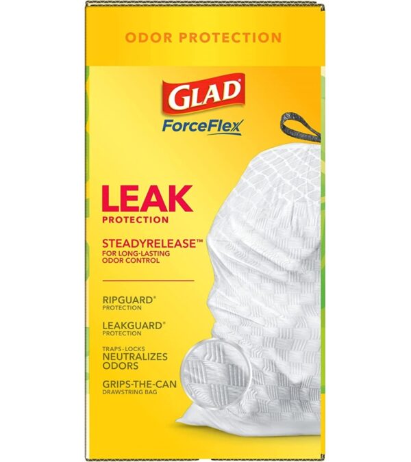 img-d7b1a9c3835d4a0287ba99b6c2364476 GLAD ForceFlex Tall Kitchen Drawstring Trash Bags, 13 Gallon White Trash Bag for Kitchen Trash Can, Gain Original Scent, Odor Shield, Odor Eliminator, Leak Protection, 110 Count