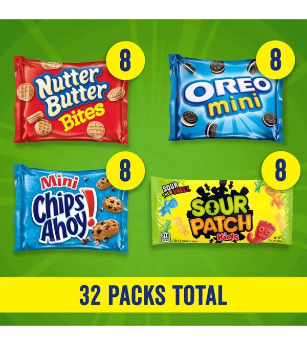 img-d9cacb5910e90b9f2e39110b6bf99f8a OREO Mini Cookies, CHIPS AHOY Mini Cookies, SOUR PATCH KIDS Candy & Nutter Butter Bites Cookies & Candy Variety Pack, 32 Snack Packs