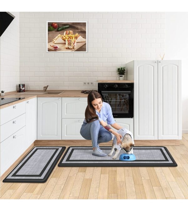 Mattitude Kitchen Mat 2 PCS Cushioned Anti-Fatigue Kitchen Rugs Non-Skid Waterproof Kitchen Mats and Rugs Ergonomic Comfort Standing Mat for Kitchen, Floor, Office, Sink, Laundry, Black and Gray