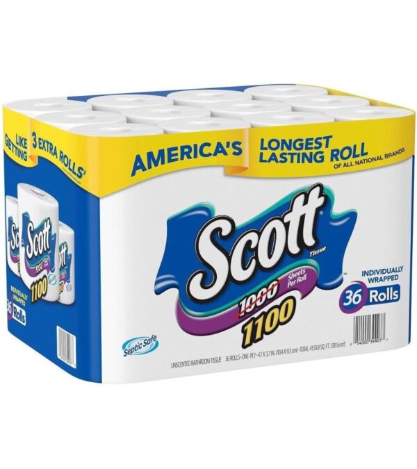 img-dabc4f793a2aa0ce57b8cb7186ba3b9e Scott Bath Tissue, 1, 100 Sheetsper Roll, 36 Count