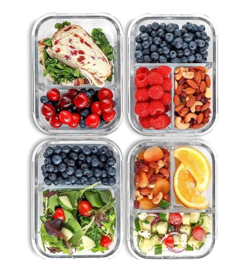 img-dac0943ccf045361386edd19bb020f0a 2 & 3 Compartment Glass Meal Prep Containers (4 Pack, 32 oz) – Glass Food Storage Containers with Lids, Glass Lunch Box, Glass Bento Box Lunch Containers, Portion Control, Airtight