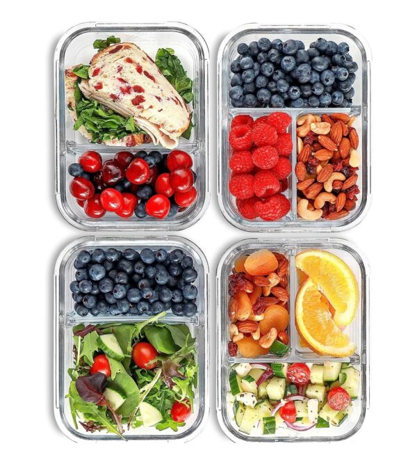 img-dac0943ccf045361386edd19bb020f0a 2 & 3 Compartment Glass Meal Prep Containers (4 Pack, 32 oz) – Glass Food Storage Containers with Lids, Glass Lunch Box, Glass Bento Box Lunch Containers, Portion Control, Airtight