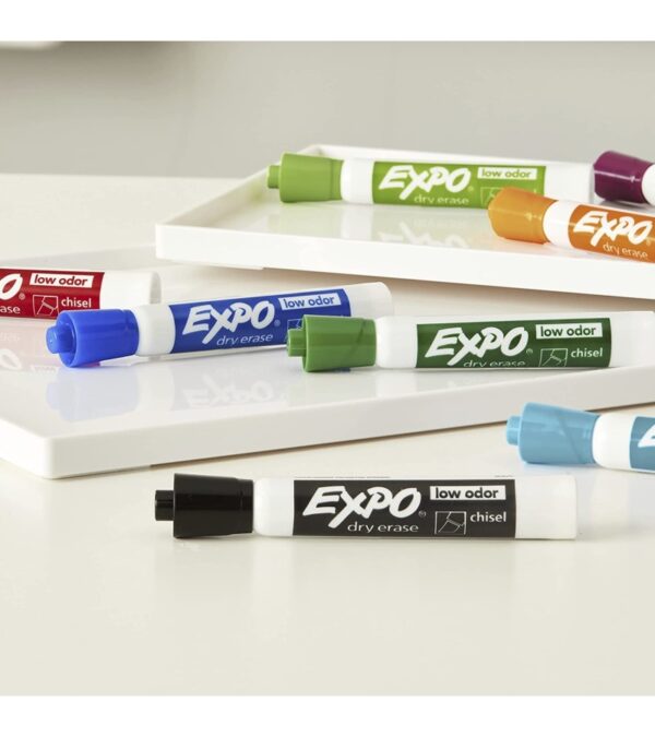 EXPO Low Odor Dry Erase Marker Starter Set, Chisel Tip, Assorted, Whiteboard Eraser, Cleaning Spray, 6 Count