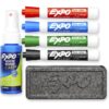 EXPO Low Odor Dry Erase Marker Starter Set, Chisel Tip, Assorted, Whiteboard Eraser, Cleaning Spray, 6 Count