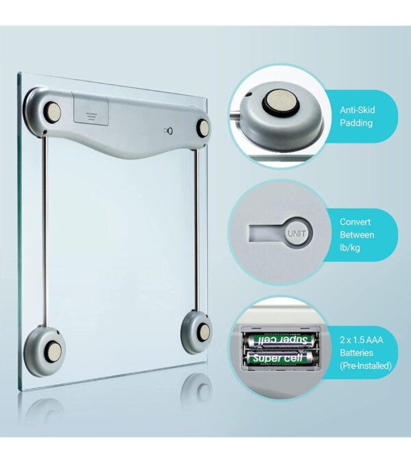 Etekcity Bathroom Scale for Body Weight, Digital Weighing Machine for People, Accurate & Large LCD Backlight Display, 6mm Tempered Glass, 400 lbs