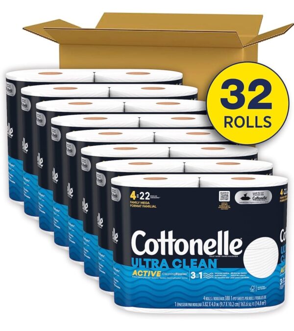 img-e085df0de22a19e5819819c80c7a0c24 Cottonelle Ultra Clean Toilet Paper with Active CleaningRipples Texture, Strong Bath Tissue, 32 Family Mega Rolls (32 Family Mega Rolls = 176 Regular Rolls) (8 Packs of 4), 388 Sheets per Roll