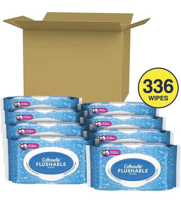 Cottonelle FreshFeel Flushable Wet Wipes, Adult Wet Wipes, 8 Flip-Top Packs, 336 Total Wipes