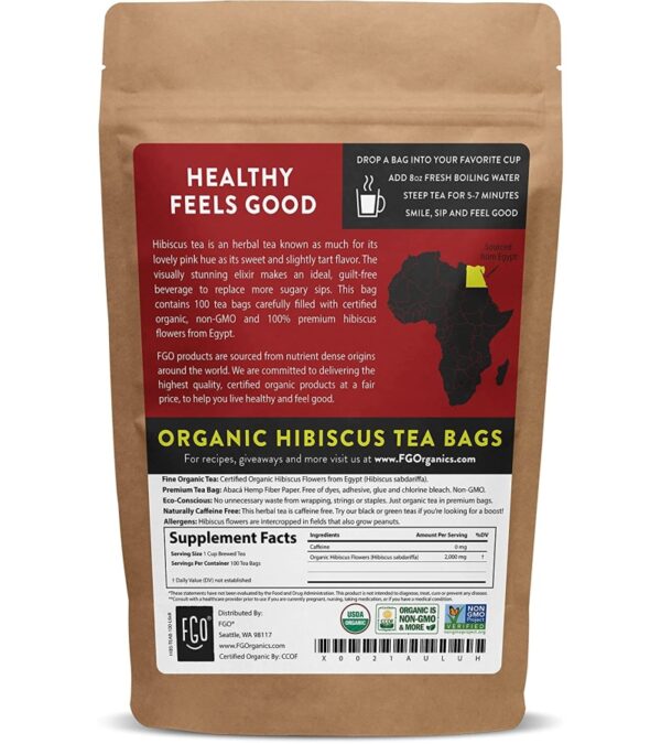 img-e6a9738d6975c4a7b8ac8d9283b217f8 Organic Hibiscus Tea Bags | 100 Tea Bags | Eco-Conscious Tea Bags in Kraft Bag | Raw from Egypt | by FGO