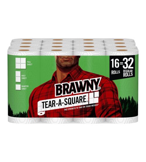 img-e85a954ed4fb0f569c8a2709ca9b4a02 Brawny Tear-A-Square Paper Towels, 16 Double Rolls = 32 Regular Rolls, 3 Sheet Size Options, Quarter Size Sheets