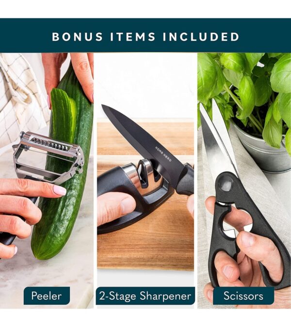 Home Hero Kitchen Knife Set, Steak Knife Set & Kitchen Utility Knives – Ultra-Sharp High Carbon Stainless Steel Knives with Ergonomic Handles (17 Pc Set, Black)