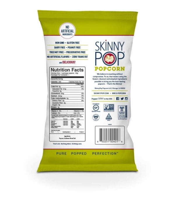img-ebe9aaa7ce2d8af83a5aaa06c3593a5f SkinnyPop Original Popcorn, Individual Snack Size Bags, Skinny Pop, Healthy Popcorn Snacks, Gluten Free, 0.65 Ounce (Pack of 30)