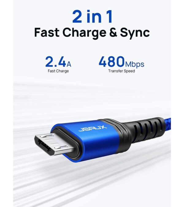 img-eeb87c4fc88158a3de488f1eff425c3c JSAUX Micro USB Cable Android Charger, (2-Pack 6.6FT) Micro USB Android Charger Cable Nylon Braided Cord Compatible with Galaxy S7 S6 J7 Edge Note 5, Kindle. MP3 and More-Blue