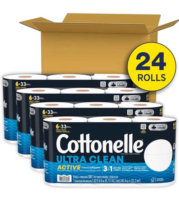 img-f4b74673041a806c45d7de2ba0409e4f Cottonelle Ultra Clean Toilet Paper with Active CleaningRipples Texture, Strong Bath Tissue, 24 Family Mega Rolls (24 Family Mega Rolls = 132 Regular Rolls), 388 Sheets per Roll, Packaging May Vary