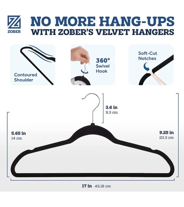img-f547e8ac4b775ca65b95cf39a78b4d49 Zober Velvet Hangers 50 Pack – Black Hangers for Coats, Pants & Dress Clothes – Non Slip Clothes Hanger Set w/ 360 Degree Swivel, Holds up to 10 lbs – Strong Felt Hangers for Clothing