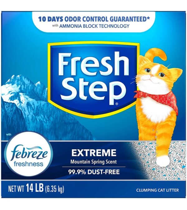 img-fa9b5adb7194687e0c4cf673b1b10134 Fresh Step Clumping Cat Litter, Extreme Odor Control, Mountain Spring Scent With Febreze, 14 lbs