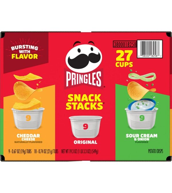 img-fd721d04752988eb8756f77d3624697b Pringles Potato Crisps Chips, Lunch Snacks, Office and Kids Snacks, Snack Stacks, Variety Pack, 19.3oz Box (27 Cups)