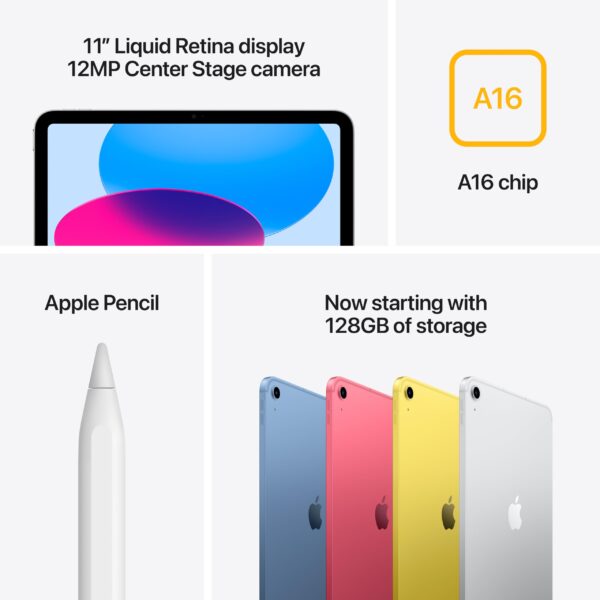 [Exclusive for New Users 0.99 ]Apple iPad 11-inch: A16 chip, 11-inch Model, Liquid Retina Display, 128GB, Wi-Fi 6, 12MP Front/12MP Back Camera, Touch ID, All-Day Battery Life — Silver